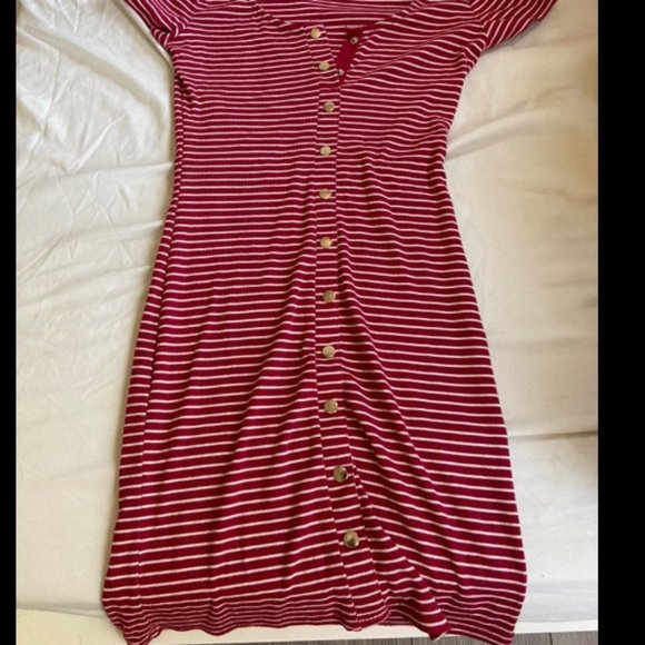 Red&White Striped Summer Button Up Dress - Picture 2 of 3
